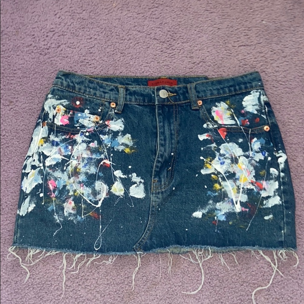 Splatter paint denim mini skirt